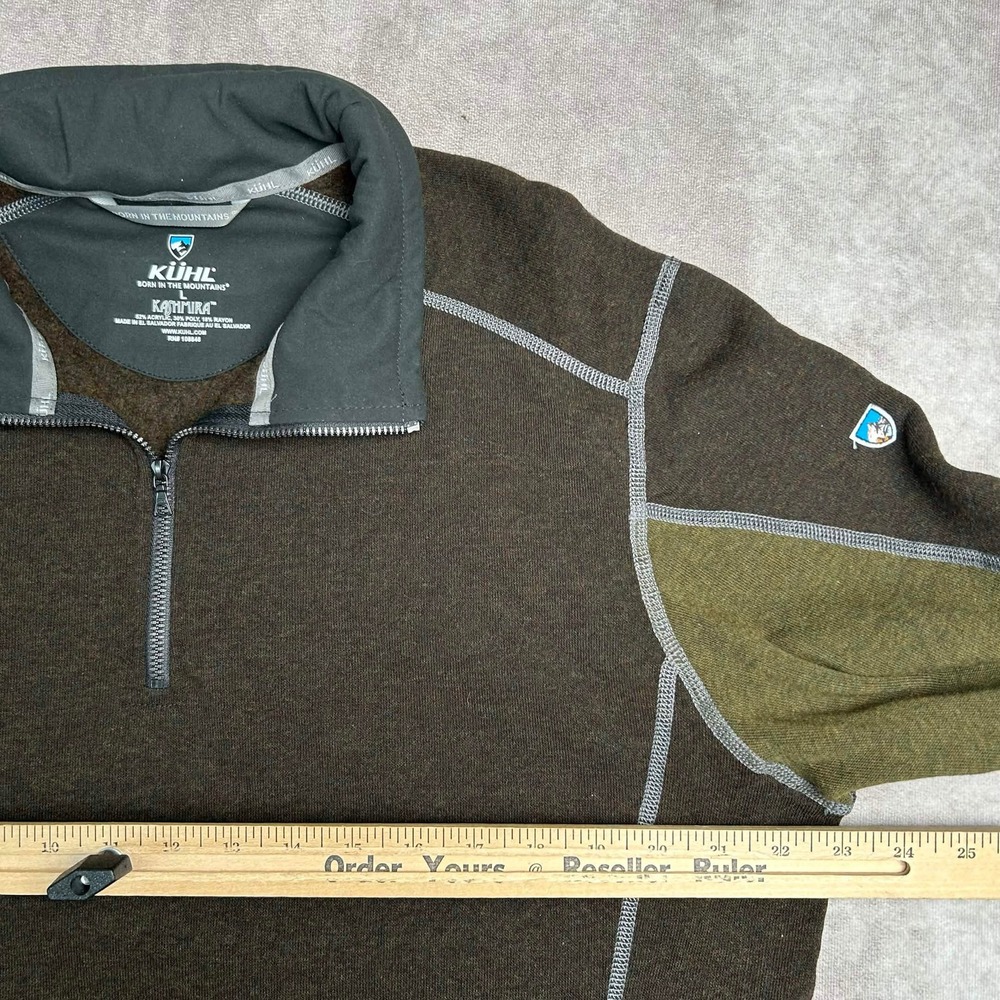Kuhl Mens Kashmira Quarter Zip Fleece Pullover Brown Olive Green Large - Picture 4 of 6